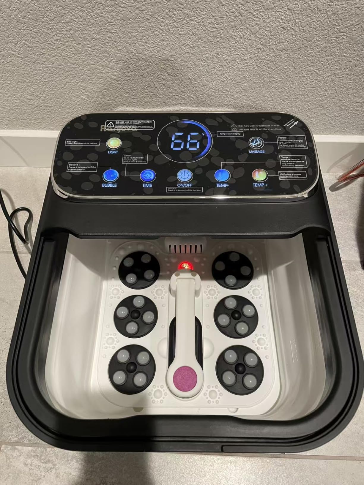 Ranjova Foot Spa Electric Rotary Massage, with Touchscreen Pro Color Display, Collapsible Foot Bath with Heat, Bubble,Remote Control, Adjustable Temp Control, and 24 Motorized Shiatsu Massage Balls (Black)