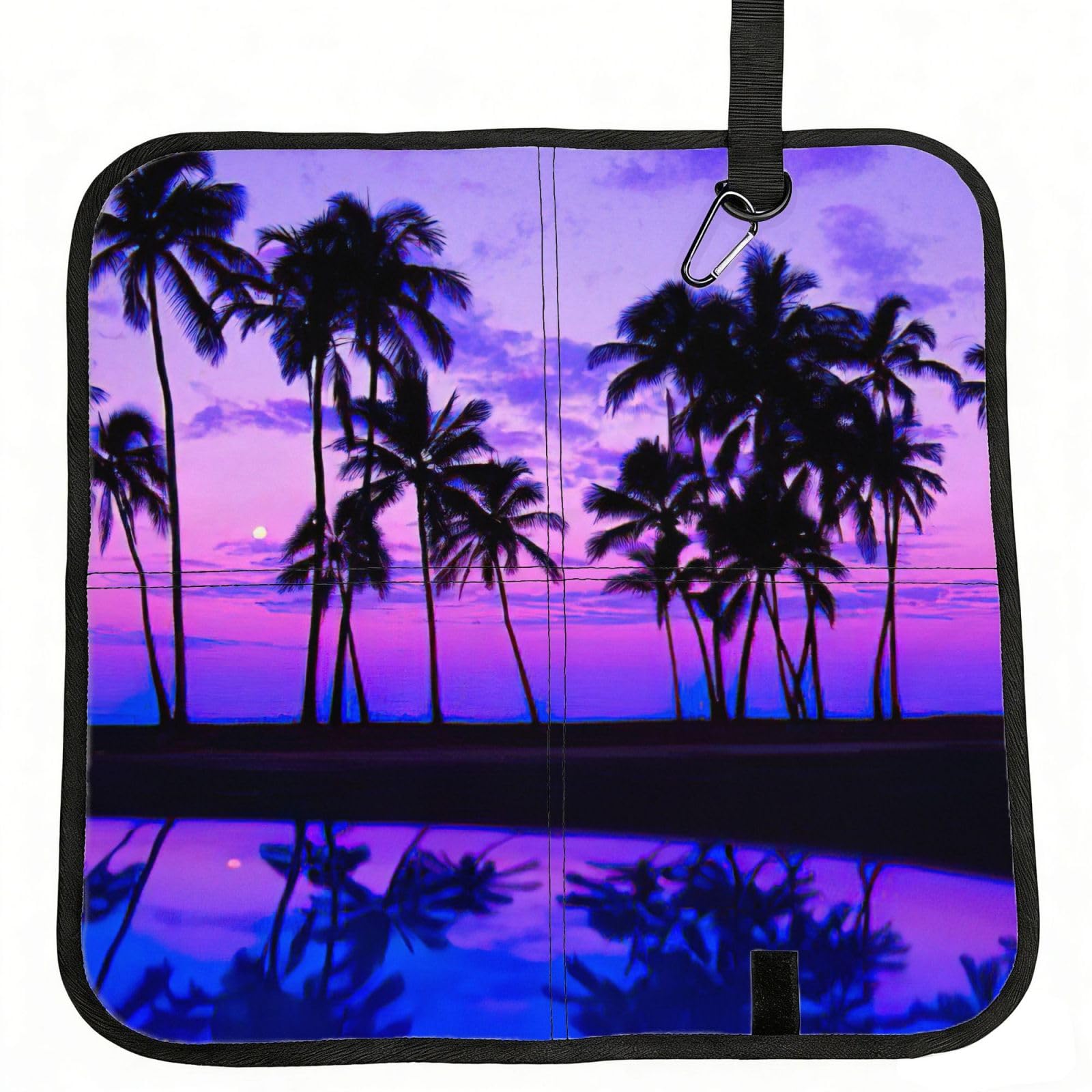 bghdfa Palm Tree Purple Sunset Print Outdoor Sitting Mat Waterproof Oxford Cloth Seat Cushion Folding Foam Camping Seat For Picnic
