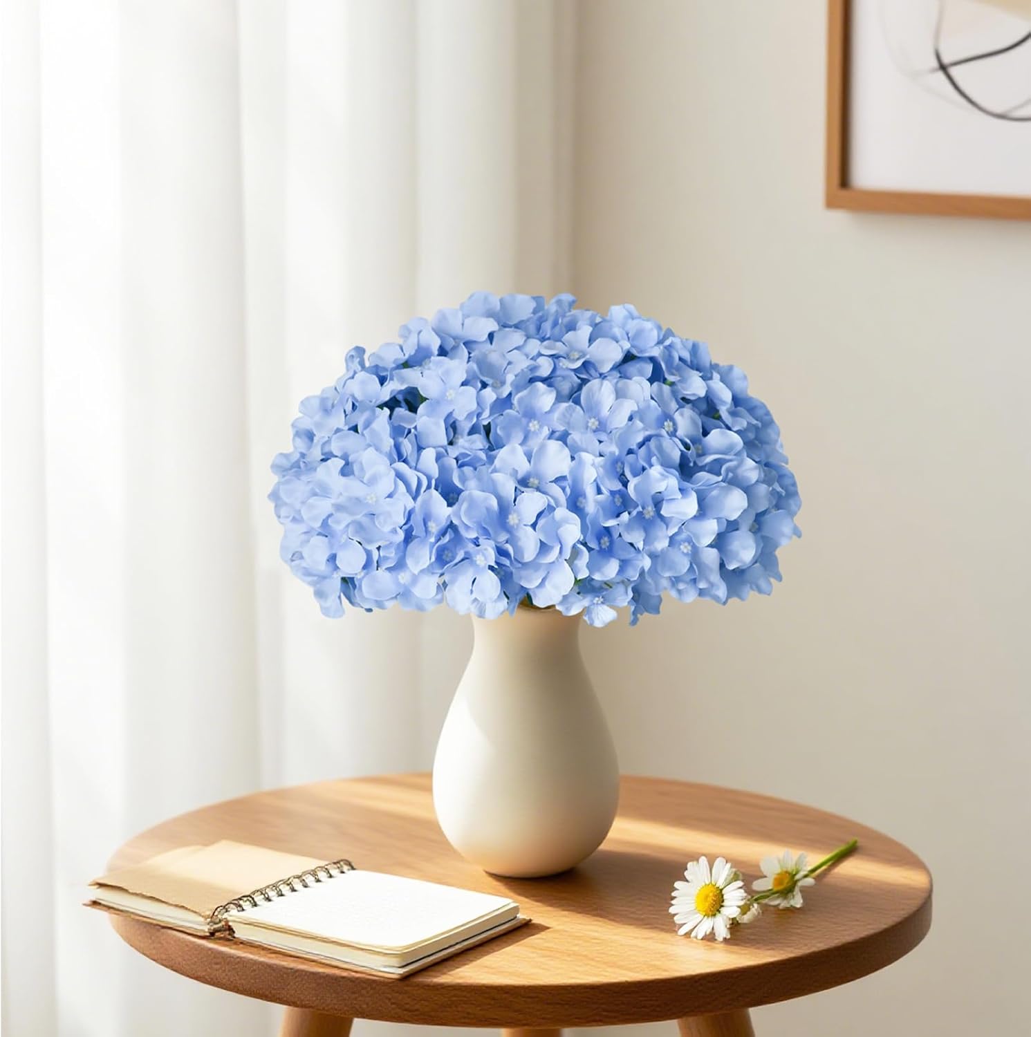 30 Pcs Blue Hydrangea Artificial Flowers Bulk, Faux Hydrangea Flowers Heads, Artificial Fake Silk Hydrangea Flowers with Stems, Blue Flowers Artificial for Decoration Wedding Décor - Image 3