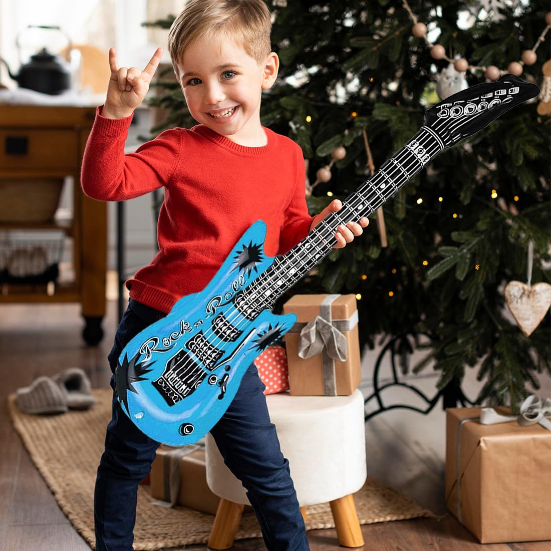 Chitarra Gonfiabile, 6 Pezzi Air Guitars Colorato, Strumenti Musicali Gonfiabili 53cm in 6 Colori, Chitarra Gonfiabile Rock Palloncino, per Carnevale Compleanno Ragazzi Ragazze