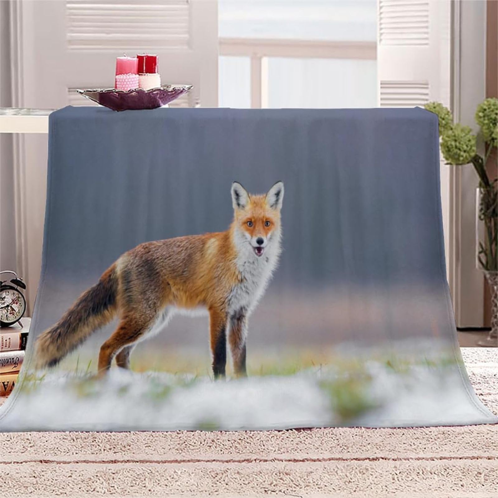 okoikfc 3D Funny Fox Fluffy Throw Blanket, Soft Warm Flannel Print Blanket Throw Funny Fox Fleece Blankets for Bed Couch and Sofa, Kids Teens Adults, 100 x 130 cm