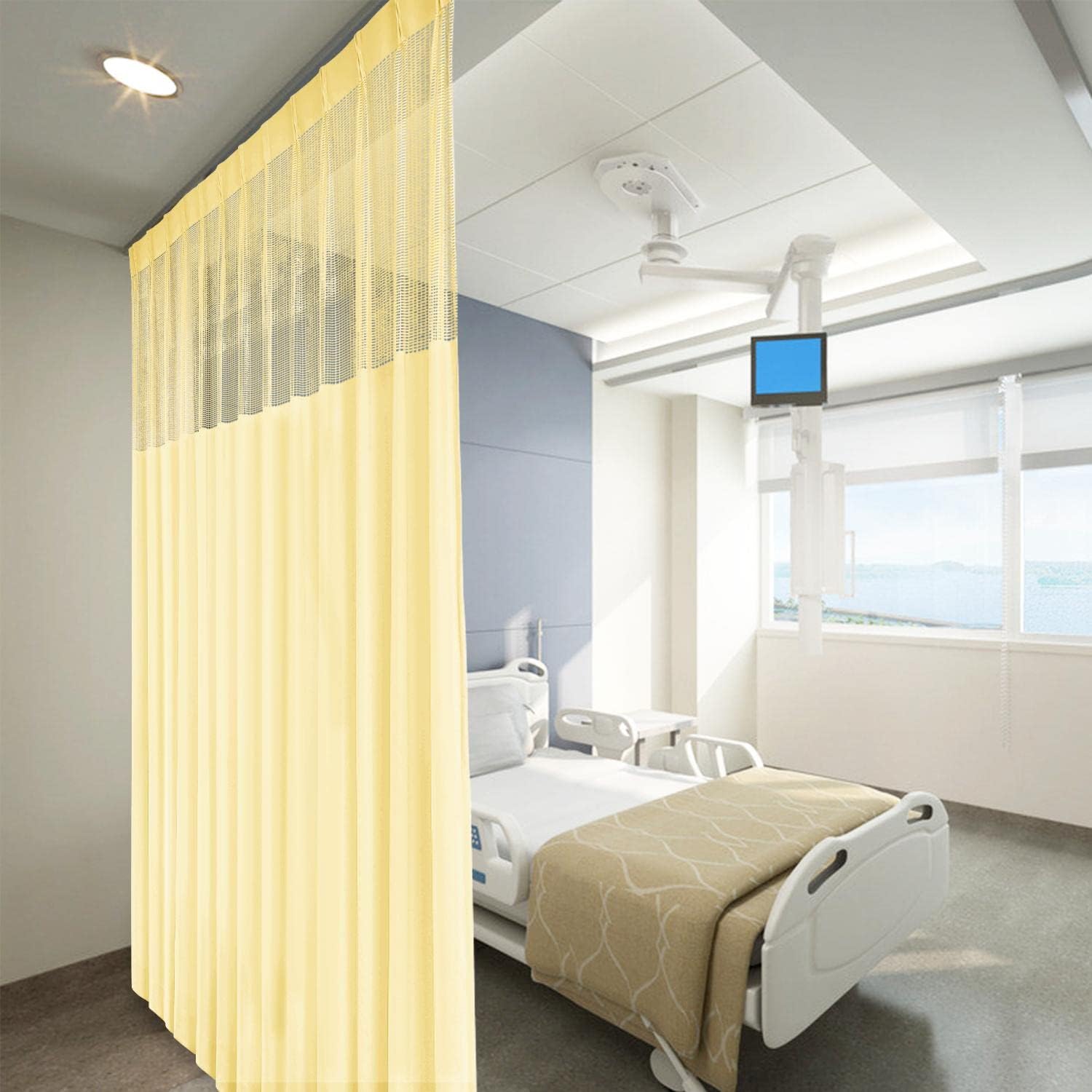 cololeaf 8ft Wide x 7ft Tall Pinch Pleated Hanging for Hospital Medical Clinic SPA Lab Cubicle Curtain Divider Privacy Screen, in Beige Yellow Customizable
