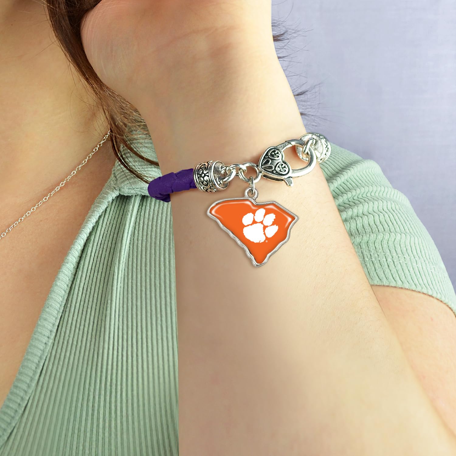 Clemson Tigers State of Mine Purple Leather Bracelet Jewelry Gift Licensed CU