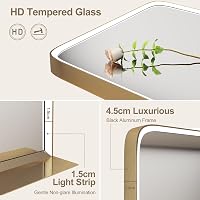 STARLEAD Fürdőszobai LED Tükör 80x60 cm Polccal - Arany Fém Keret, Fényerőszabályzás, 3 Színhőmérséklet, Páramentesítő, IP44 Vízálló 5