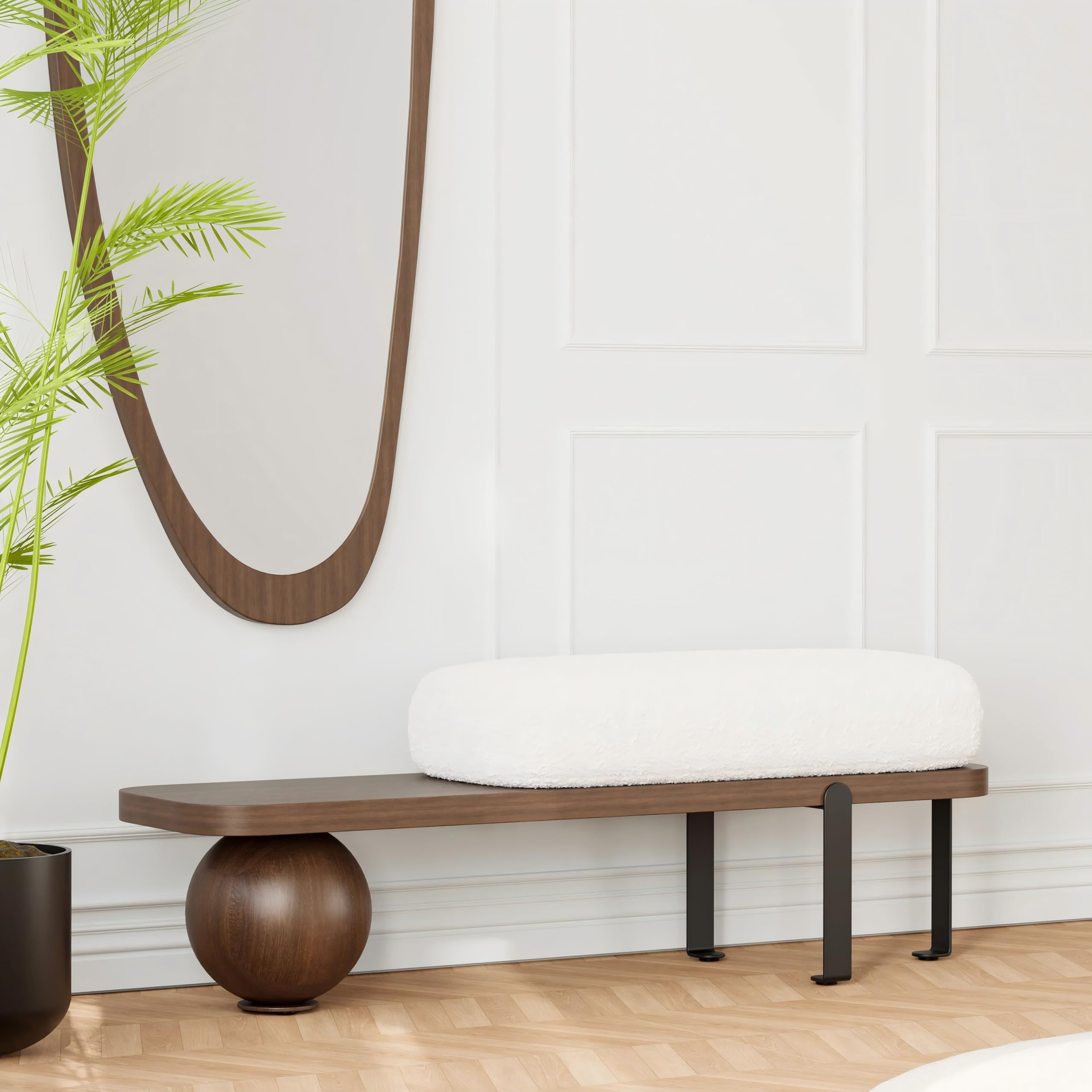 Homary Panca da ingresso, in legno, imbottita, con gambe astratte in metallo, design moderno, per camera da letto, soggiorno e corridoio, 119,9 x 35,1 x 41,9 cm (lunghezza x larghezza x altezza),