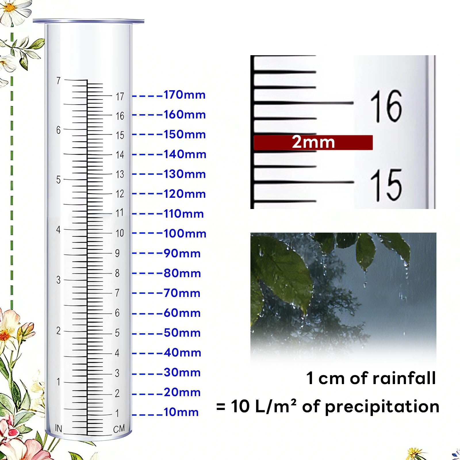 Jsleid Pluviomètre de Jardin en Verre, Pluviomètre Vintage, Pluviometre Exterieur Resistant Gel, Conception Colibri, avec des Graduations Claires, pour Jardin, Pelouse, Terrasse (Colibri) - 5