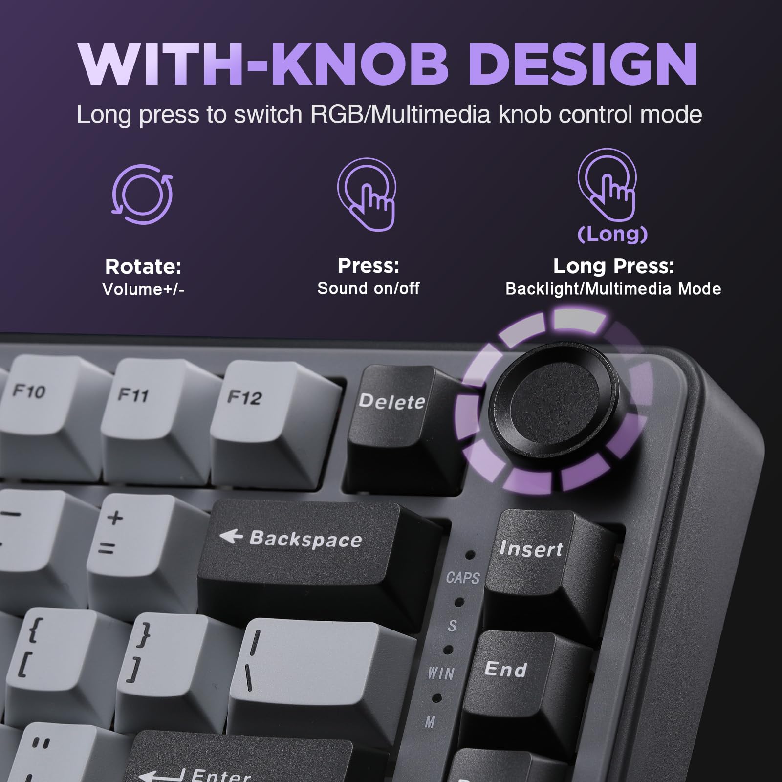 YUNZII B75 Teclado Mecánico,75% Teclado Hot Swappable,Teclado de Juego con Knob,RGB Backlit Gasket Gaming Teclado con Double-Shot PBT Keycaps,Cherry Profile (Dark Grey, Cocoa Cream v2 Switch)