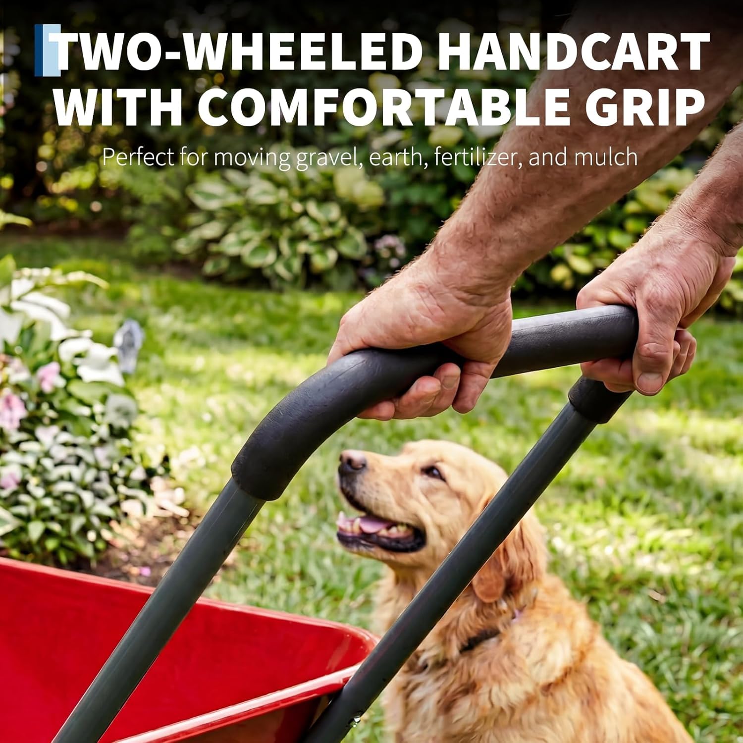 Heavy Duty Dual-Wheel Garden Wheelbarrow Cart with Built-in Stand – Sturdy Outdoor Yard Utility Trolley – Easy Maneuverability – Multipurpose for Home and Garden – Double Wheels, Red