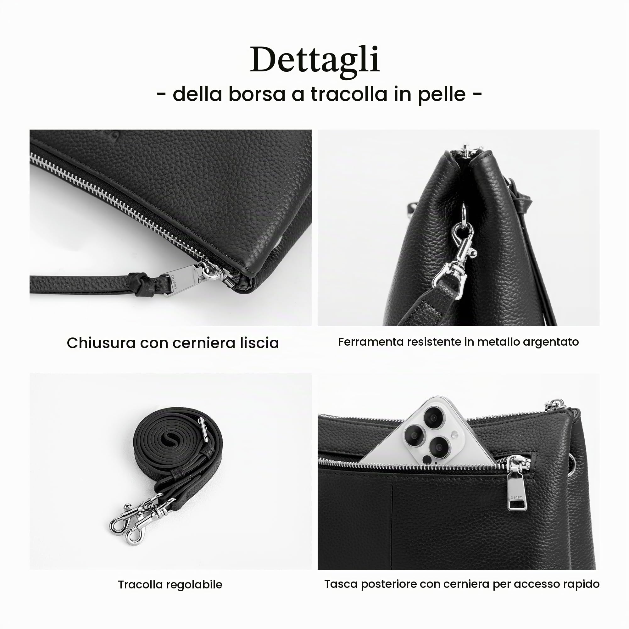 befen Borsa da Donna Piccola in Vera Pelle, Borsa a Tracolla da Donna con Protezione RFID, Custodia per Cellulare in Pelle con Tracolla Regolabile | Piccola borsa a tracolla in pelle con scomparti per carte RFID, borse a tracolla per viaggi, lavoro, uso q