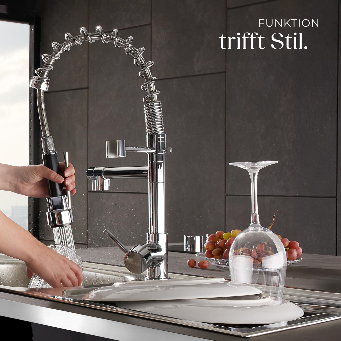 tectake® Küchenarmatur, Mischbatterie Spültischarmatur, Waschtischarmatur, Küchenarmaturen für Spüle, Spülbecken, Küchenspüle, Wasserhahn Küche ausziehbar mit Schlauch, Küche Wasserhahn