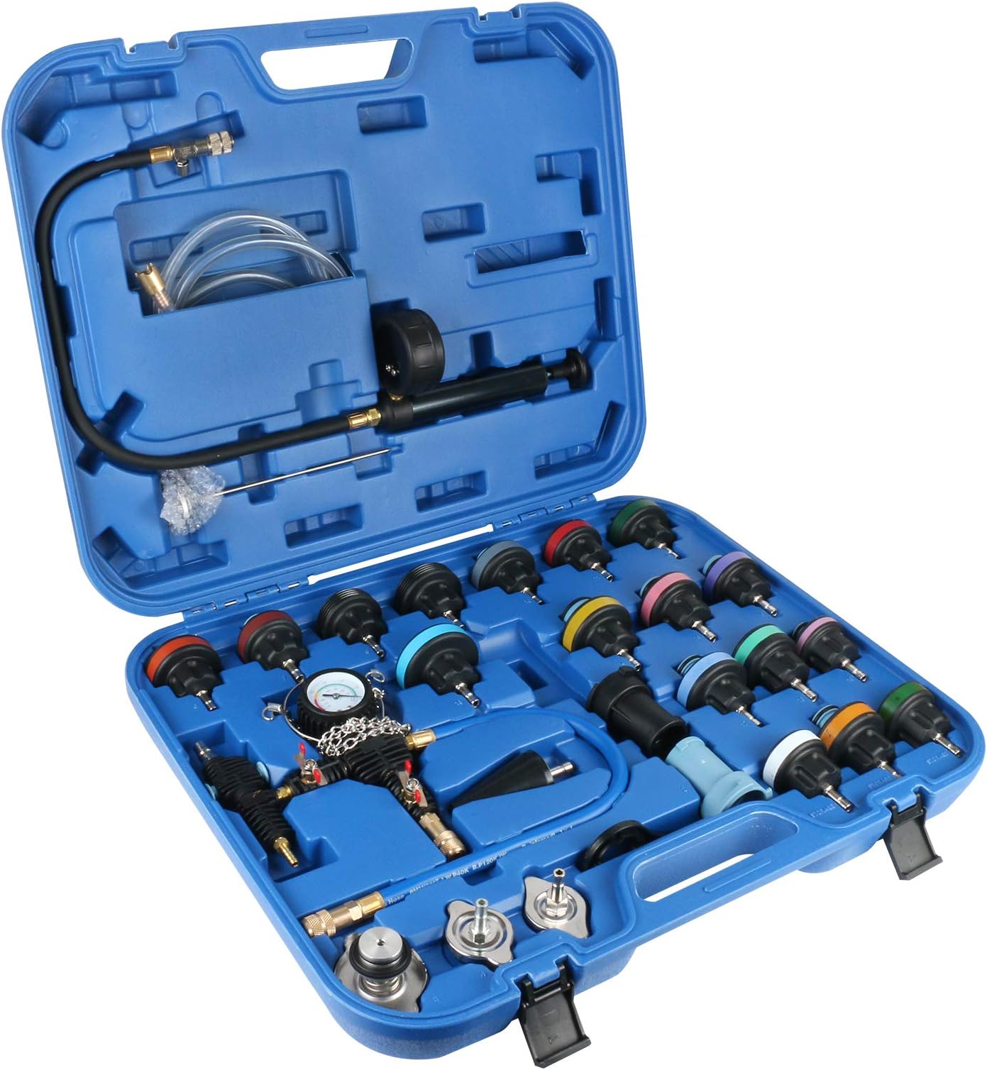 GOGOLO 28pcs Car Radiator Pressure Tester Vacuum-Type Cooling System Water Tank Detector Refill Kit with Toolbox Storage