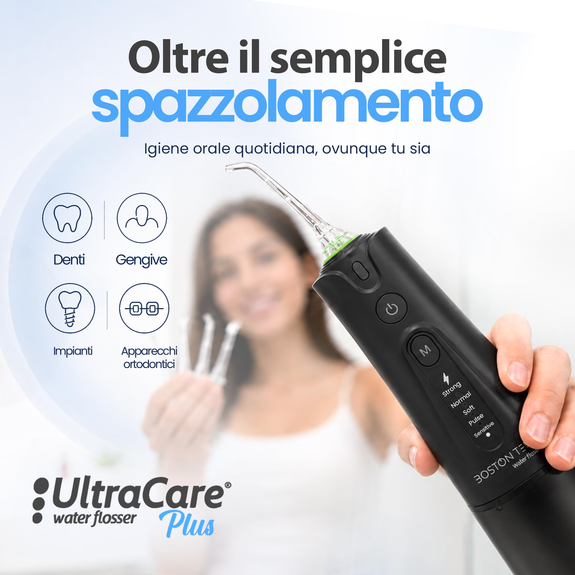 Aquapik UltraCare Plus Idropulsore Dentale 300 ml 5 Modalità 8 Ugelli USB-C