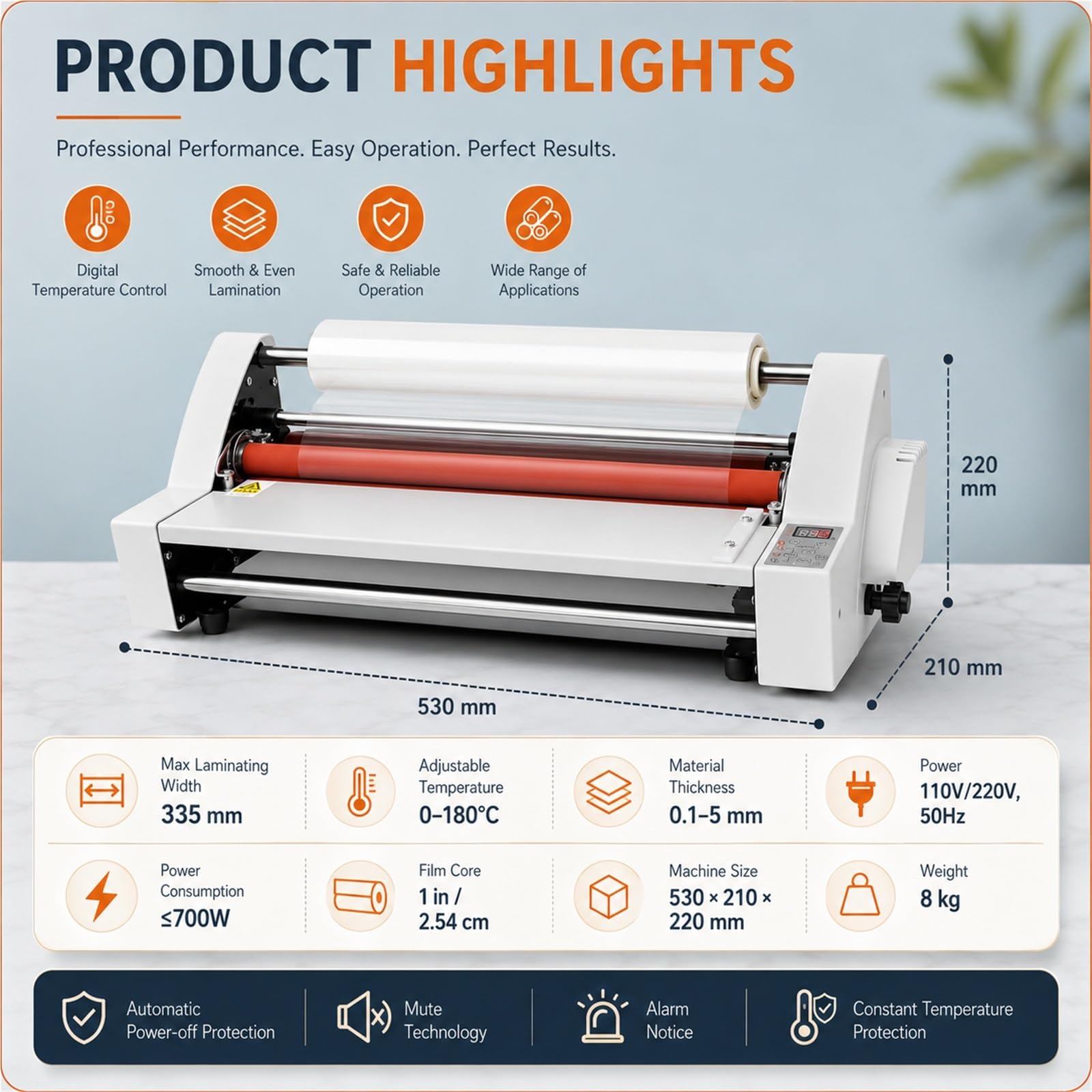Przemysłowy laminator komercyjny, folia rolowana na gorąco na zimno | Jednostronny dwustronny, szerokość 350, do papieru, kartonu, drewna, PCV, folii.