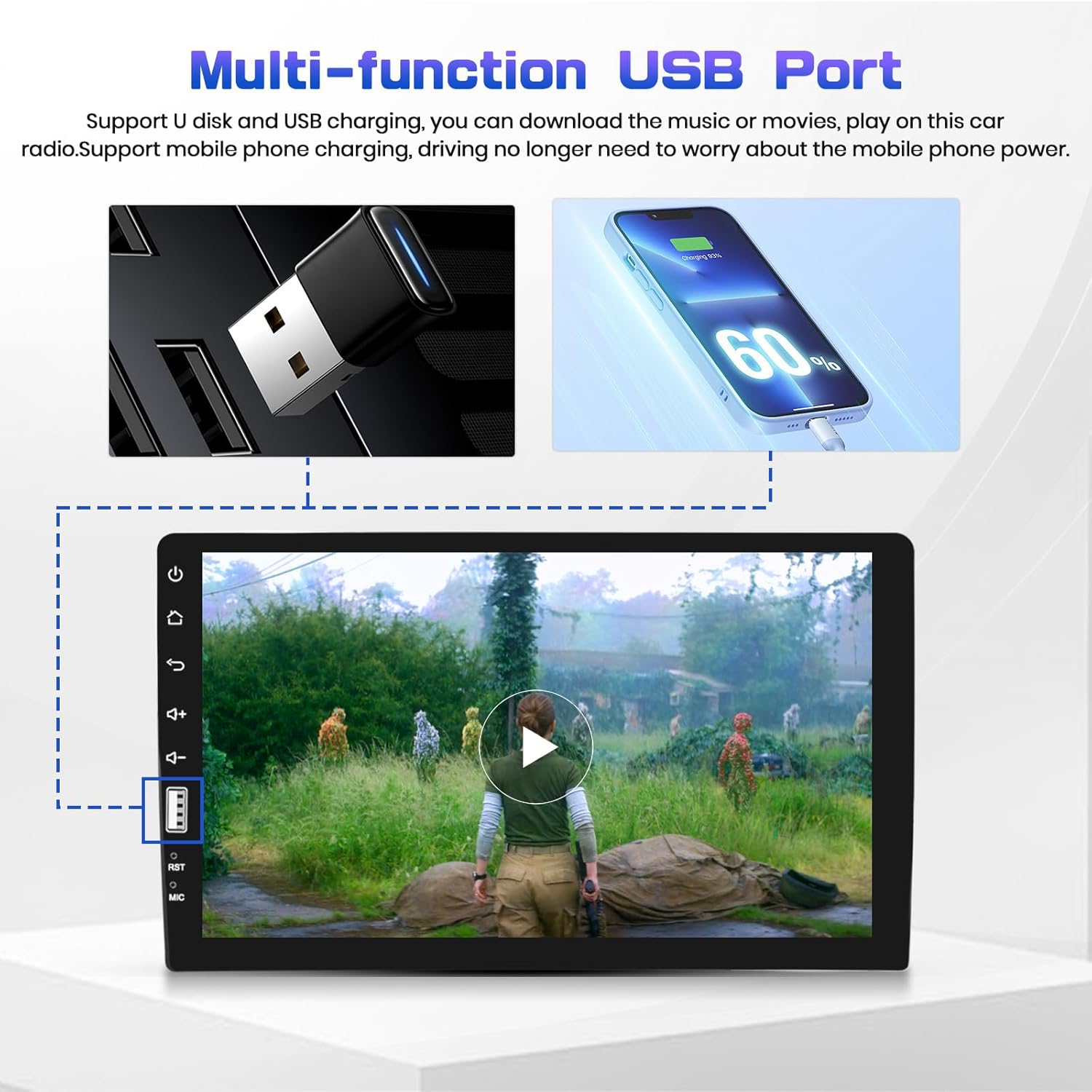 9 Inch Single Din Car Stereo with Mirror Link for Android/iOS, IPS Touch Screen Car Stereo Radio Support Bluetooth Handsfree FM Radio EQ USB SWC Backup Camera