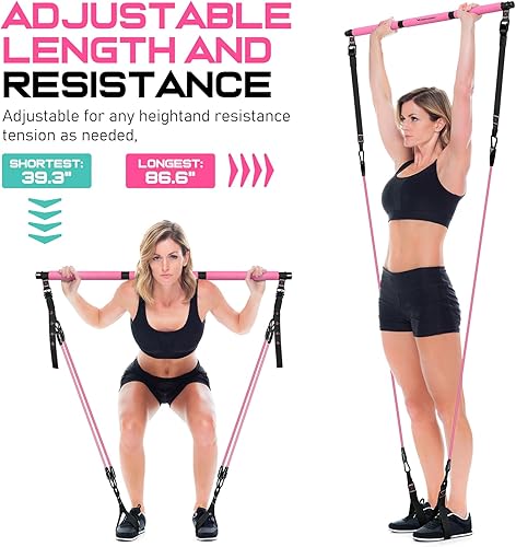 Miniatura 5 de Kit de barra de pilates con bandas de resistencia, barra multifuncional de yoga y pilates con hebilla de ajuste de metal resistente para mujeres y