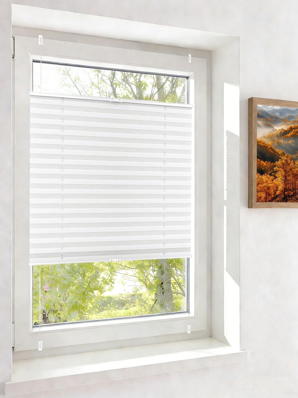 Tende Plissettate Senza Foratura su Misura 85 x 80 cm Senza Forare, Protezione Solare Tende Plissettate Autoadesive Veneziane da Interno Protezione Solare per Finestre, Bianco