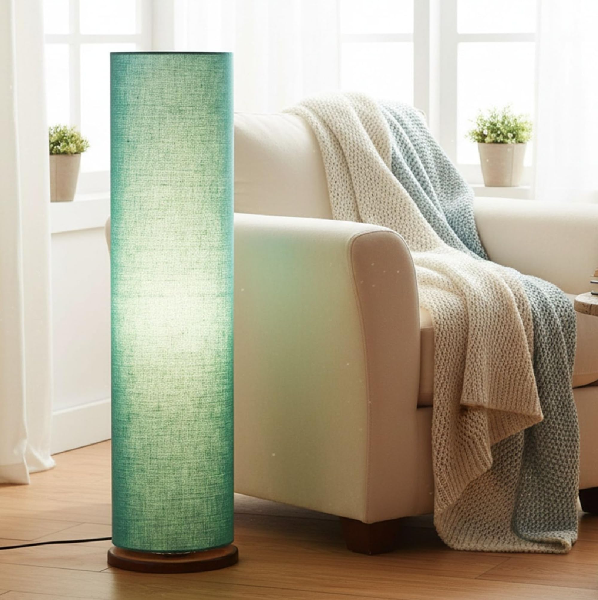 Stylish Cylinder Floor Lamp - Orange Fabric Shade -8