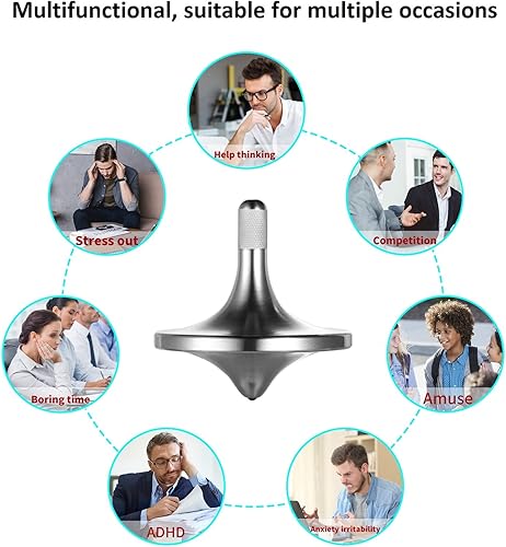 Miniatura 5 de Parte superior giratoria de acero inoxidable, exquisitos juguetes EDC de metal bien hechos, giro largo tiempo equilibrio perfecto, ayuda a aliviar