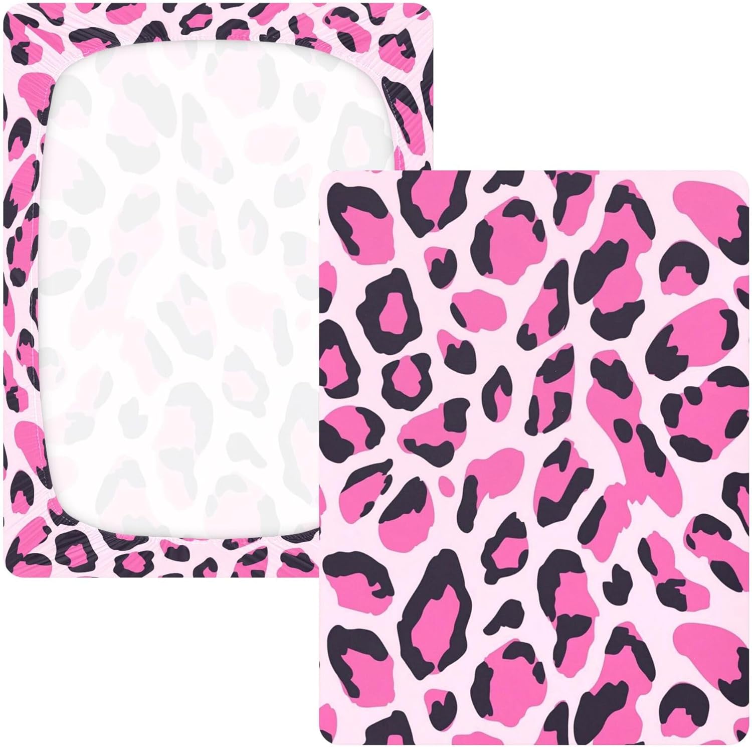 Leopard Prints Animals Pinks Crib Sheets Soft Breathable Fitted Cotton Baby Crib Sheets Mattress Cover for Girl Boy, 52" x 28" x 9"