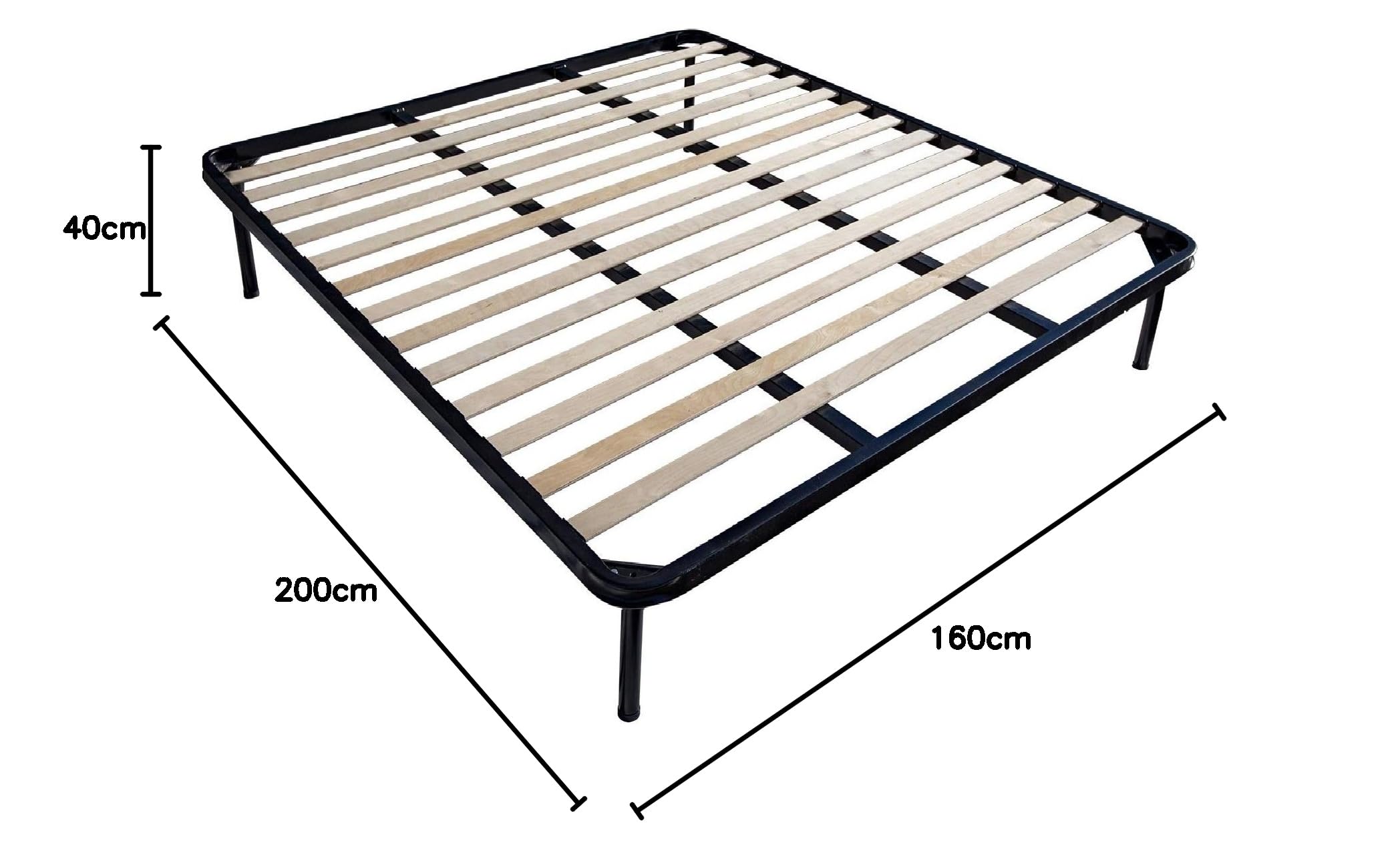 Rete 160x190 Letto A DOGHE Matrimoniale con Doppia Barra Centrale in Ferro - con Piedi 40 CM