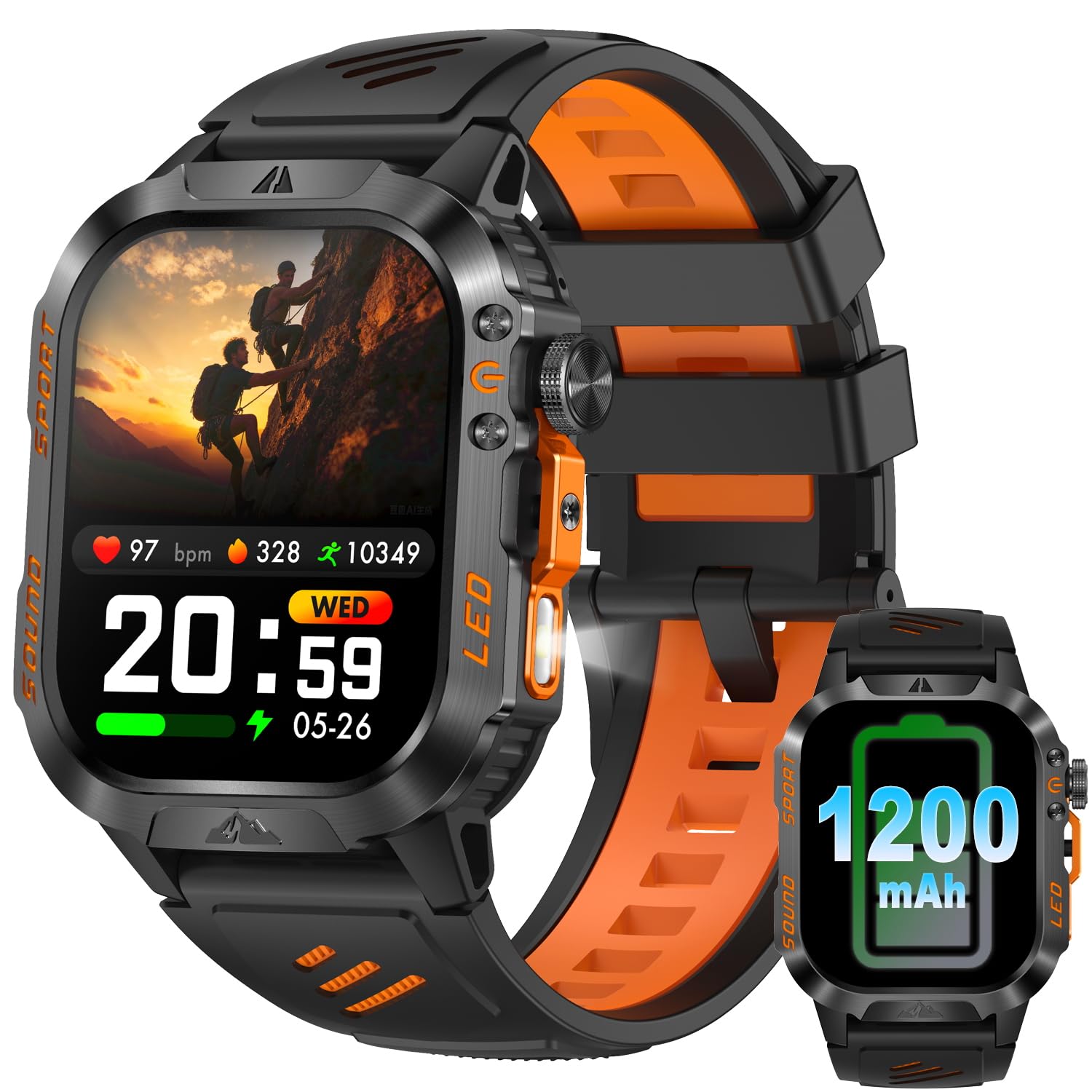 Smart Watch,1200mAh Long Battery Life, 2.01-inch LCD, Bluetooth Calling, Flashlight, Heart Rate/Sleep Monitoring, Supports 100+Sports Modes, IP68 Waterproof,Android & iOS Compatible (Orange)-image-34
