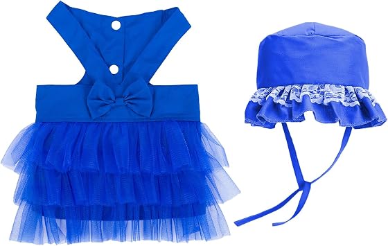 Blue Tutu Dog Dress with Hat Pet Tulle Costume for Birthday Holiday