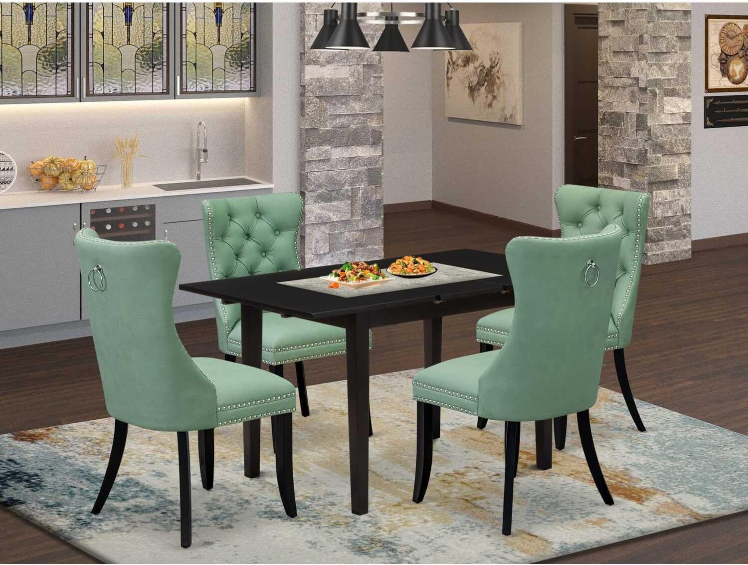 HomeStock Modern 5 Piece Dining Set - Black Table & 4 Chairs - Kitchen Dining Room Set