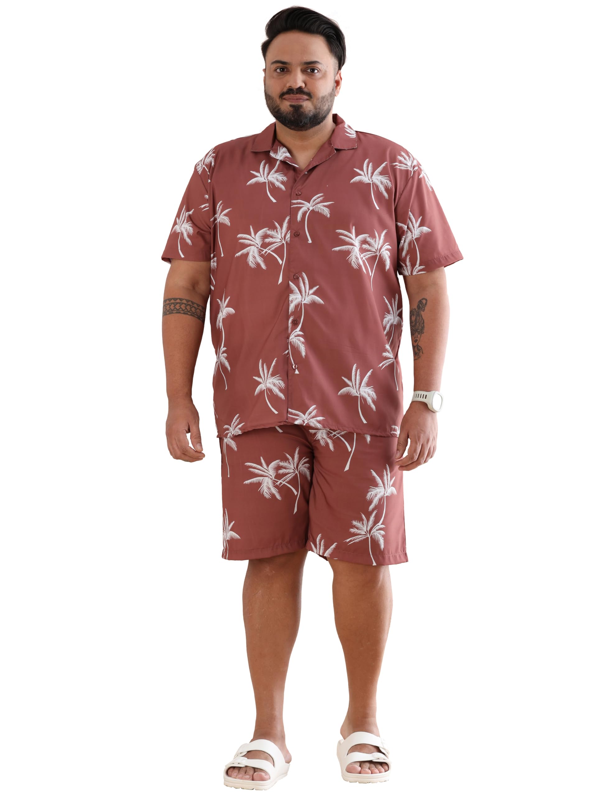 bushirt Men's Rayon Printed Comfort Casual Night Suit Set, Half Sleeve, Plus Size, Western Style, Shirt Collar, Relaxed Fit Sleepwear-picture-12