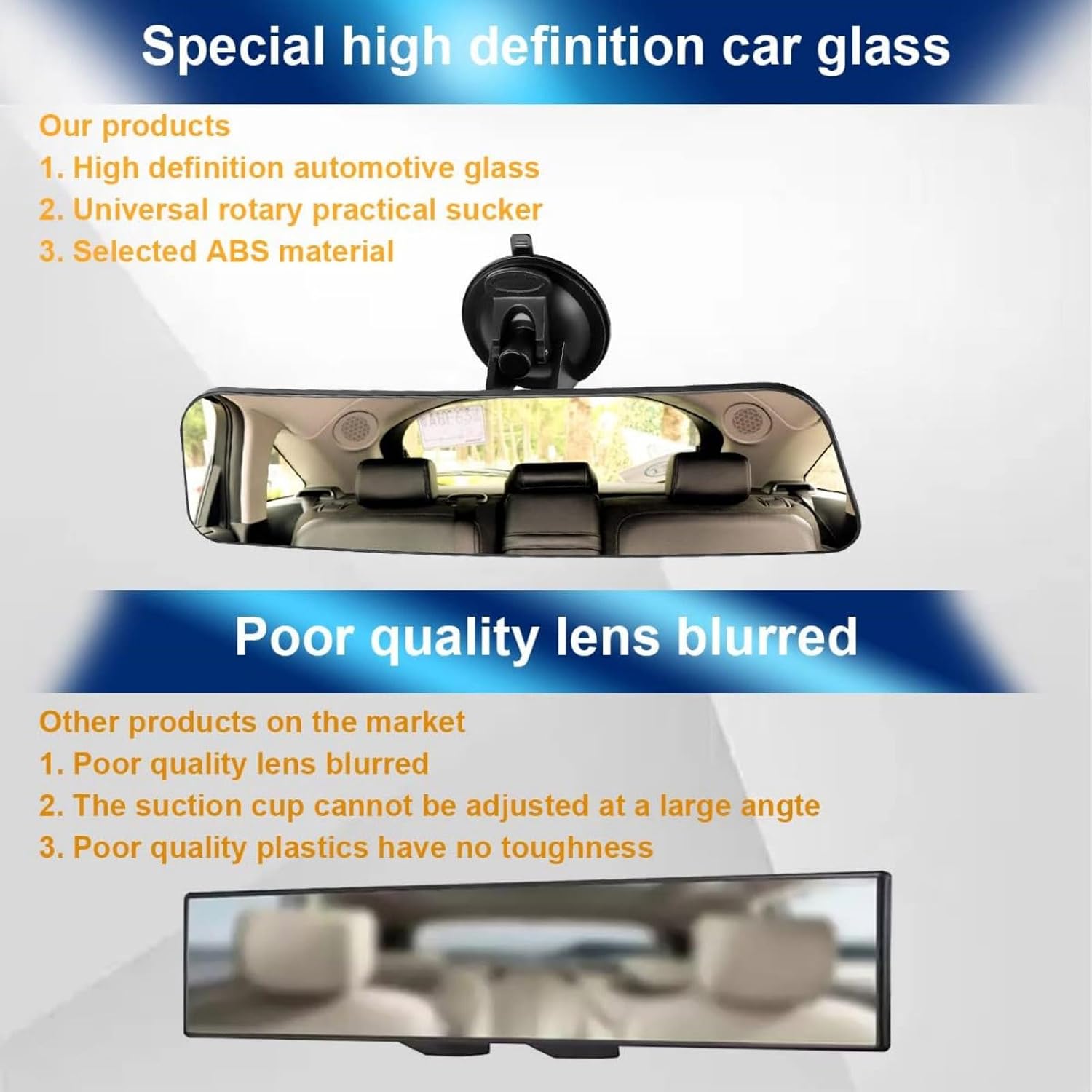 360° Adjustable Car Rear View Mirror with Suction Cup, Wide Angle HD Auto Inside Rearview Mirror