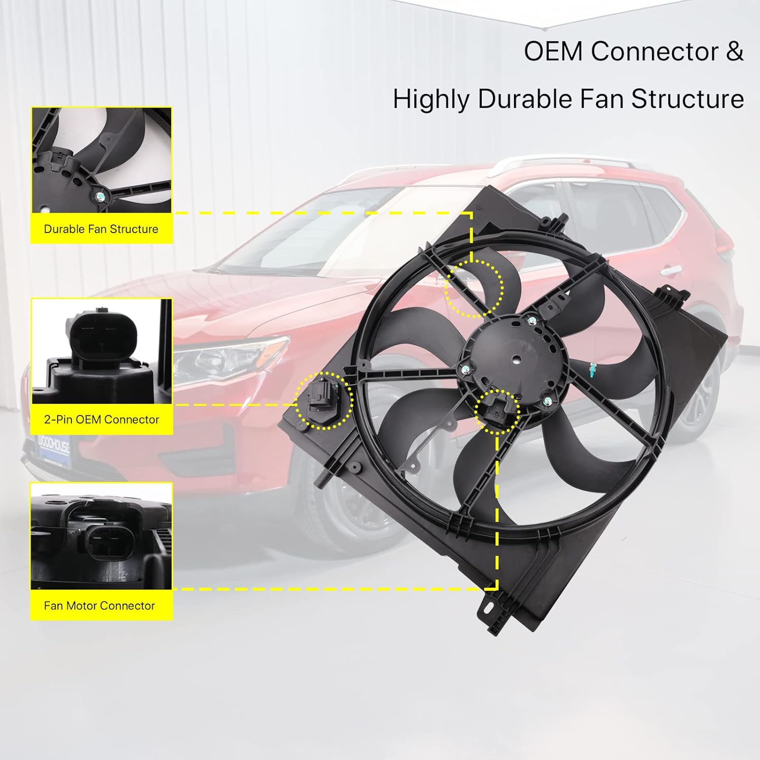 Radiator Cooling Fan Assembly - Compatible with 2.0L Nissan Rogue Sport Qashqai 2017-2022 - Replace 21481-6MA0A, 21481-6MA0B - Electric Cooling Fan Integrated with Fan, Shroud & Motor