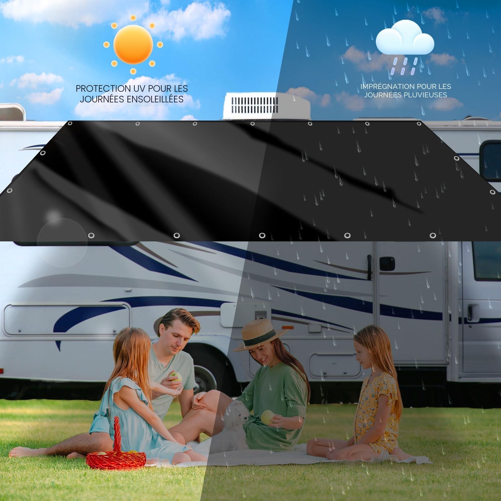 Bâche de protection imperméable 150 g/m² résistante et polyvalente, imperméable, anti-déchirures, imperméable pour meubles de jardin, trampoline de voiture, anti-déchirure, recouverte des