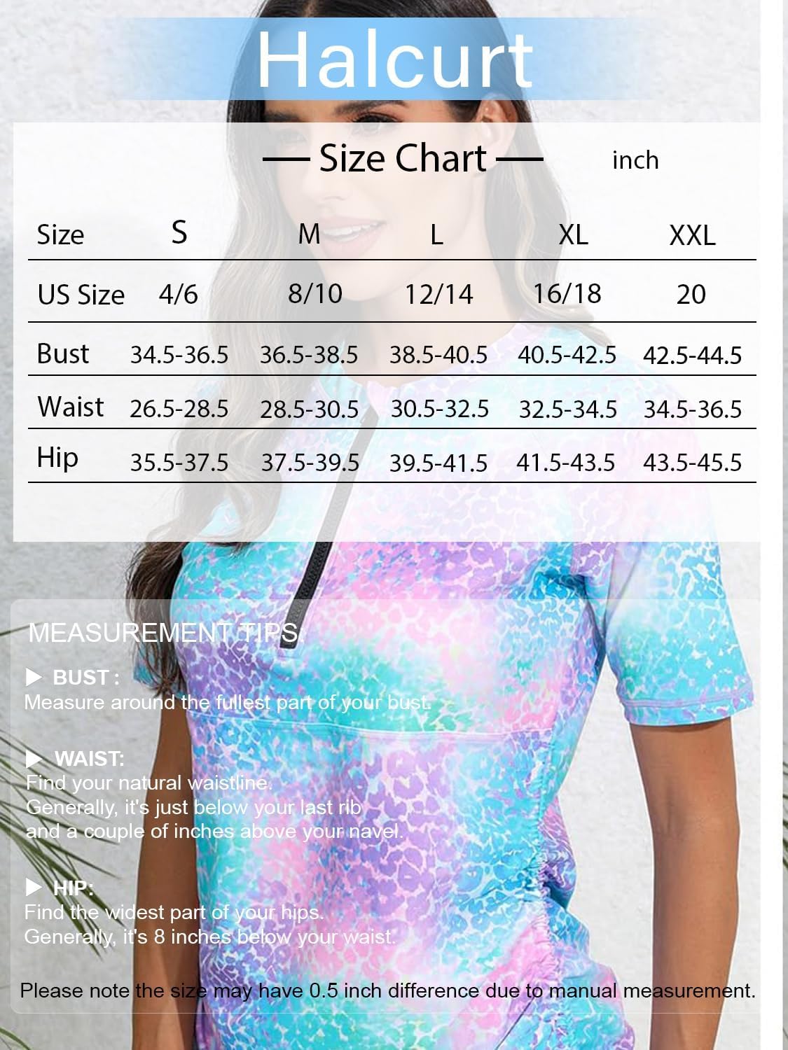 Halcurt Women's Half Zip Short Sleeve Rash Guard Swim Shirt with Tie Drawstring UPF50+ Swimsuit Top - Image 6