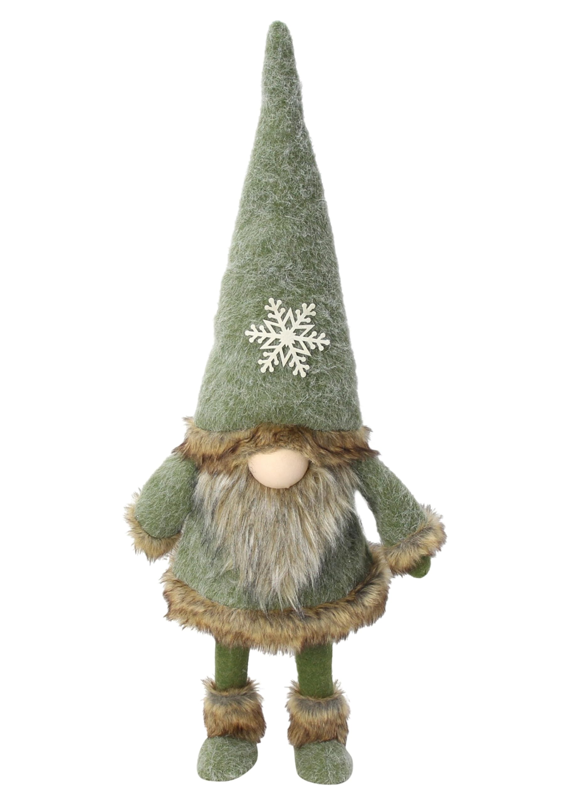 FRANK FLECHTWAREN Großer Wichtel Schneeflocke, tolle große Deko mit Wackelkörper, Filz und Kunstfell, Hohe 90 cm, richtigern Blickfang
