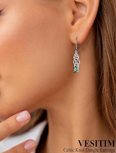Miniatura 2 de Celtic Knot Dangle Earrings for Women 925 Sterling Silver Twisted Drop Earring Teardrop Birthstone Jewelry