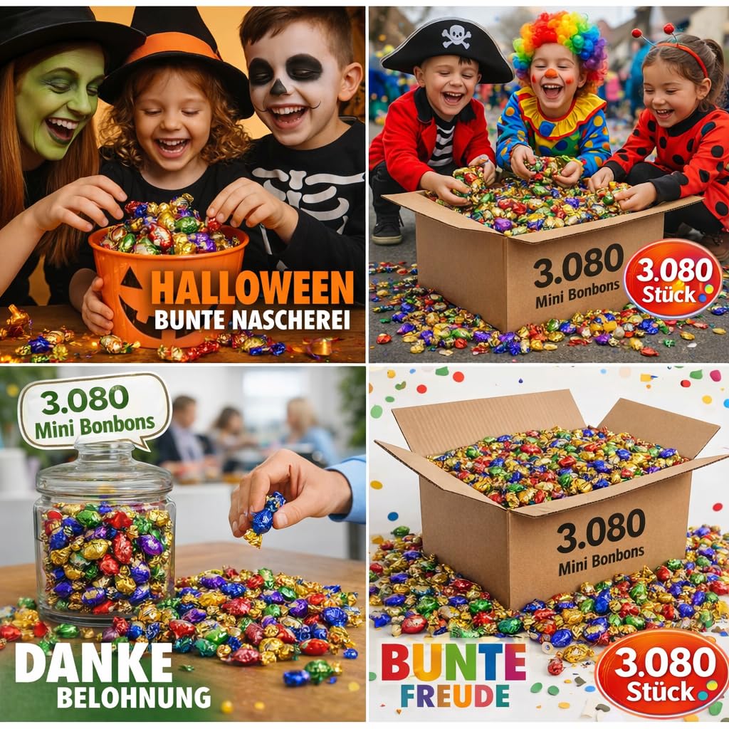 Tise Süßwaren Mini Bonbons Fruchtbonbons – 8 kg Großpackung (ca. 3.080 Stück) - Wurfmaterial, Karneval, Großpackung, einzeln verpackt