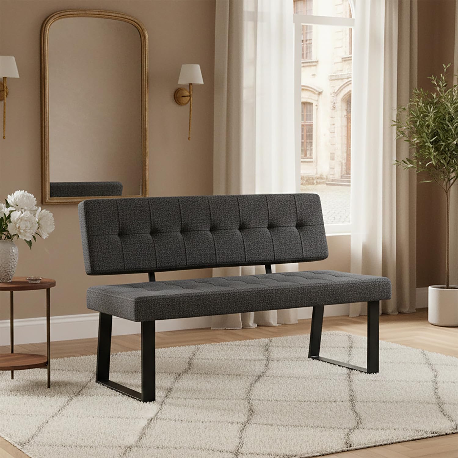 B&D home Sitzbank Sigfrid - Eckbank Esszimmer Mit Lehne, Sitzbank Flur, Pflegeleichter Bezug aus Webstoff in Anthrazit, Kaltschaum-Polsterung, Für Esszimmer, Küche & Flur, 140 cm