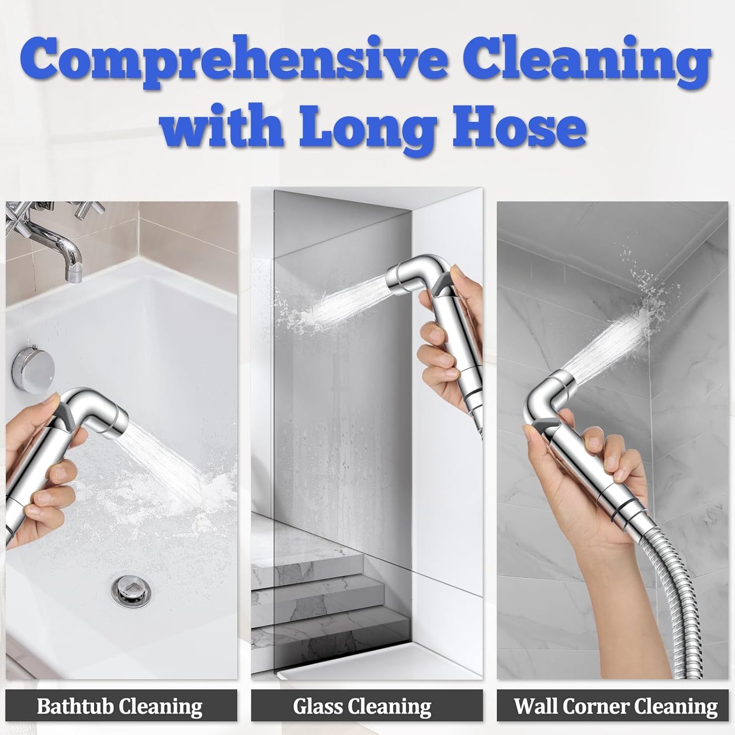 Dog Shower Sprayer Attachment, YDmeet 100 Inch Dog Washing Hose for Fast and Clean Pet Showering, Multifunctional Wand with Turn Off, Brass 3 Way Diverter, No Drill Holder, Chrome