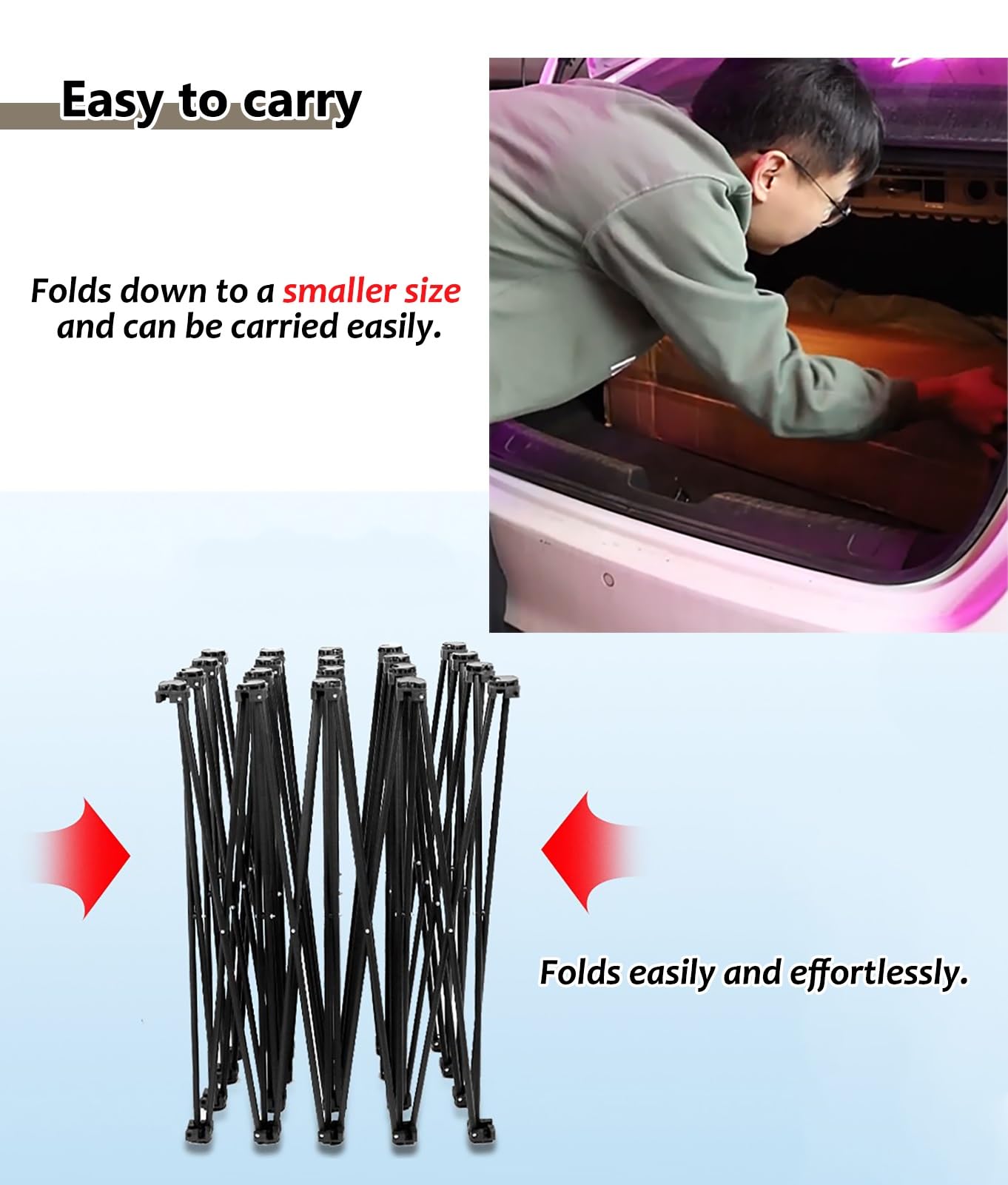 Soporte plegable para carteles con tiras de fijación y barras de soporte para la espalda para fotografía de boda y uso en exposiciones