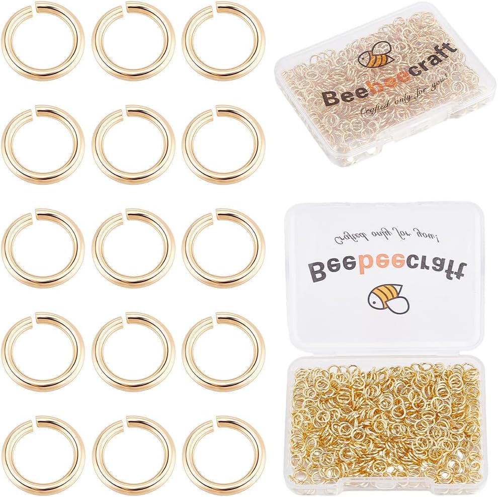 Beebeecraft 1 Box 600Pcs Gold Jump Rings 14K Gold Plated Brass 5.5mm Open Jump Rings Finding Round Connectors Links for Jewelry Making Necklace Earrings Bracelets DIY Craft Supplies