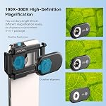 APEXEL 3-in-1 Phone Microscope Lens, PhoneMicro 5 Series 100X/200X/300X Phone Micro Lens for Android/iPhone with LED Light/CPL/Universal Clip, Phone Lens Attachment Mini Pocket Microscope Camera