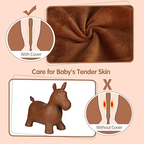 Miniatura 34 de INPANY Juguetes hinchables de salto de toros – Tolva de vaca de felpa marrón para niños pequeños, caballo inflable de animales de granja, paseo al