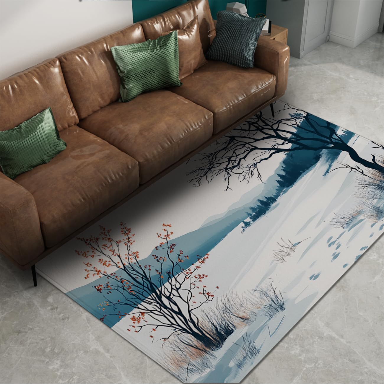 Tapis de décors de neige aquarelle mountain forest tapis lavable