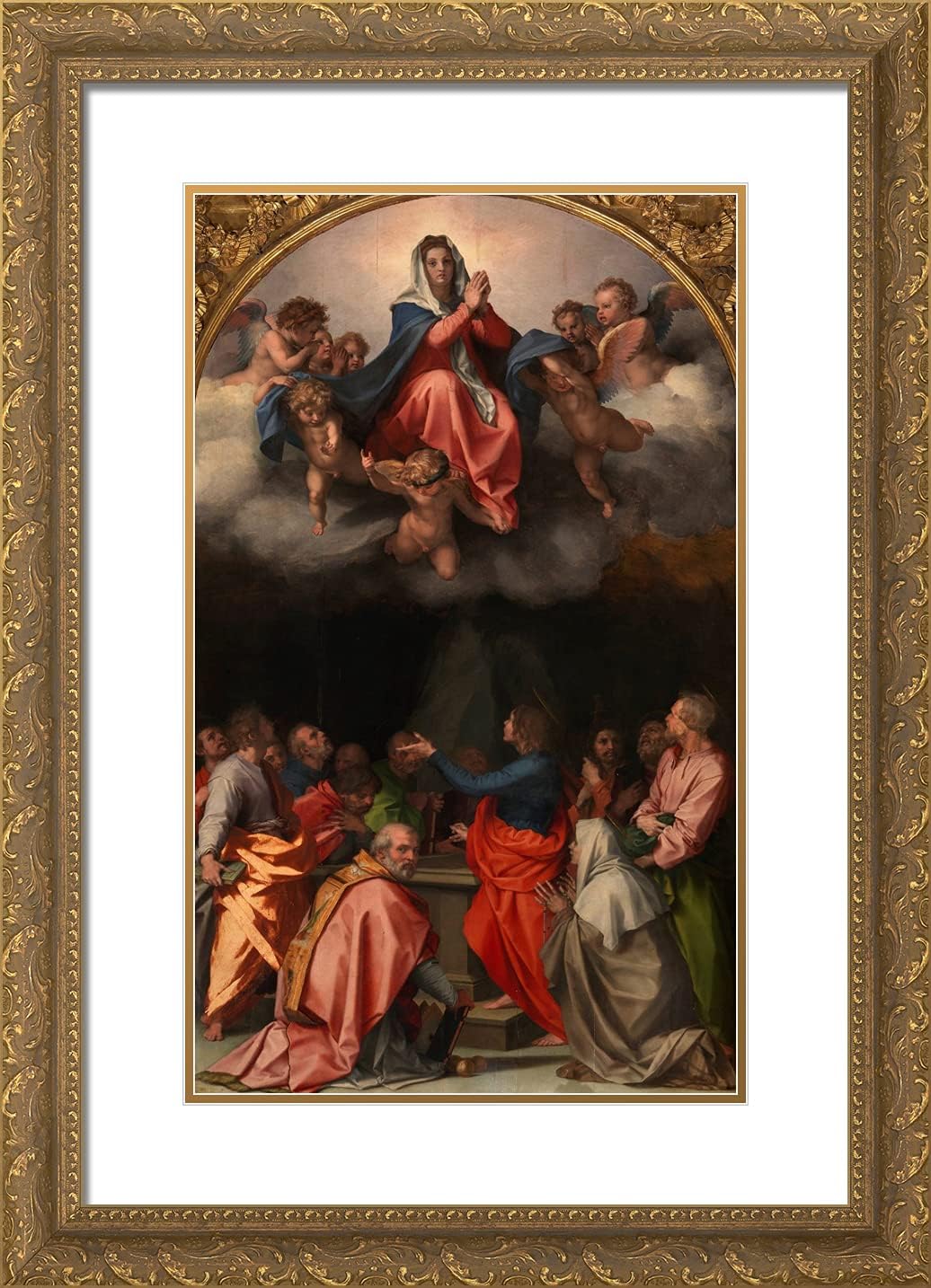 ArtDirect Del Sarto, Andrea 18x24 Gold Ornate Framed Art Print with Double Matting Titled: Assumption of the Virgin