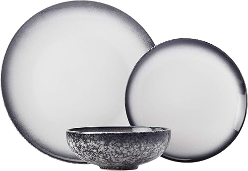 Maxwell & Williams AX0272 Caviar Granite - Juego de vajilla de 12 piezas, caja de regalo, porcelana