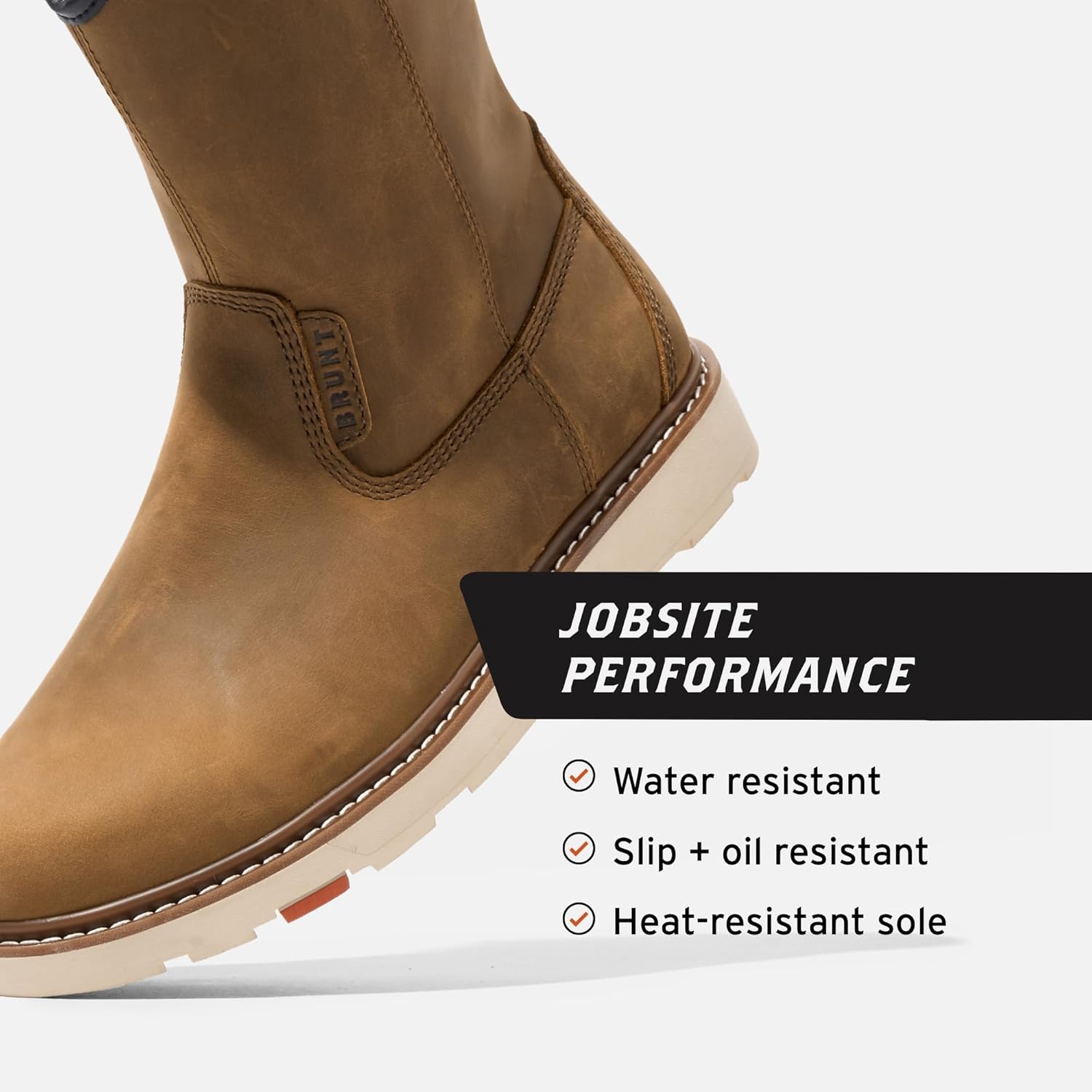BRUNT Bolduc Unlined (Soft Toe) - 9" Water-Resistant Pull-On Wedge Work Boot - EH Rated - Slip + Oil Resistant - Heat-Resistant Sole - Adjustable Width System