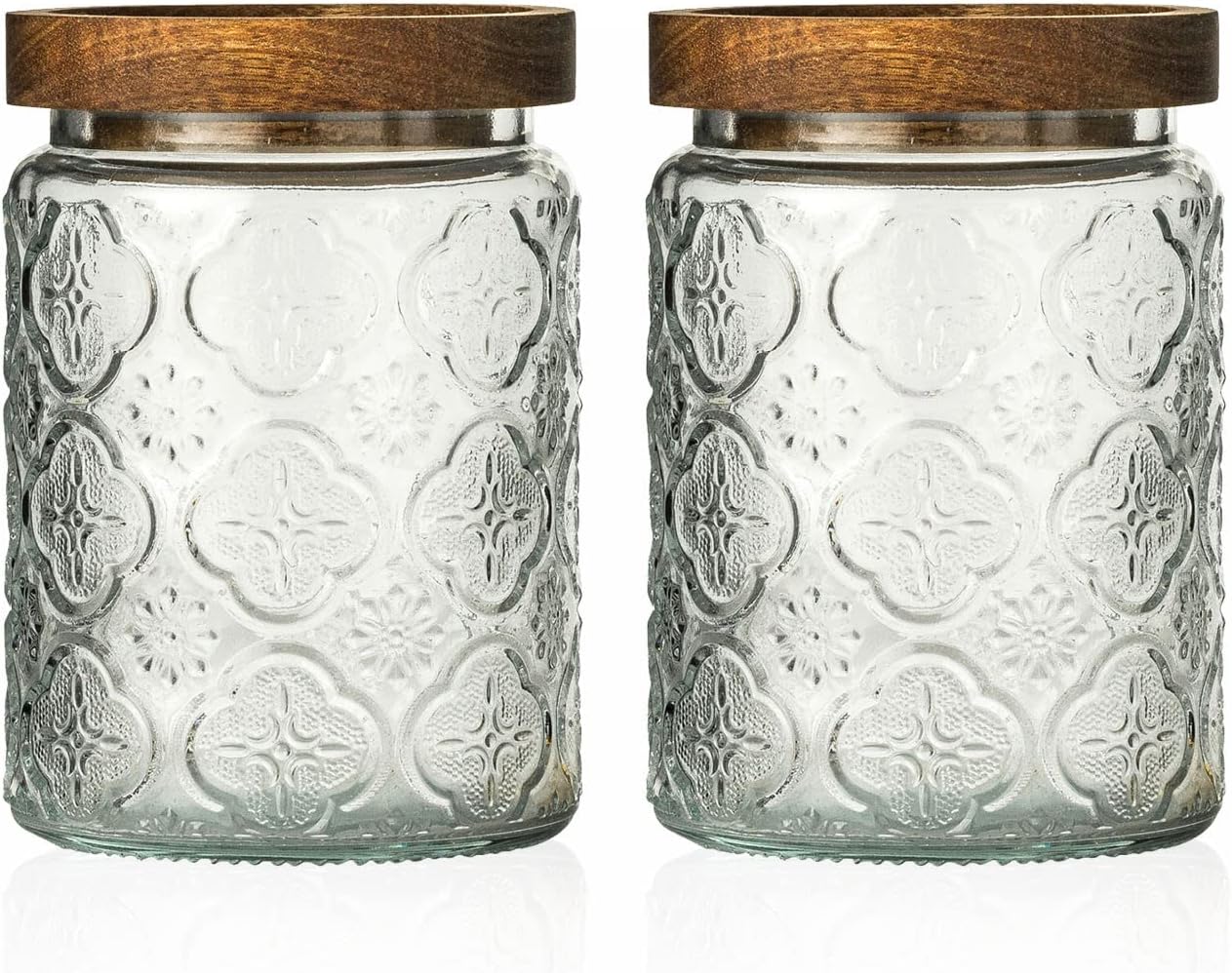 Amazon.com: Domensi 6 Pcs Vintage Glass Jars 34 oz Glass Storage Jars with Lids Begonia Pattern ...