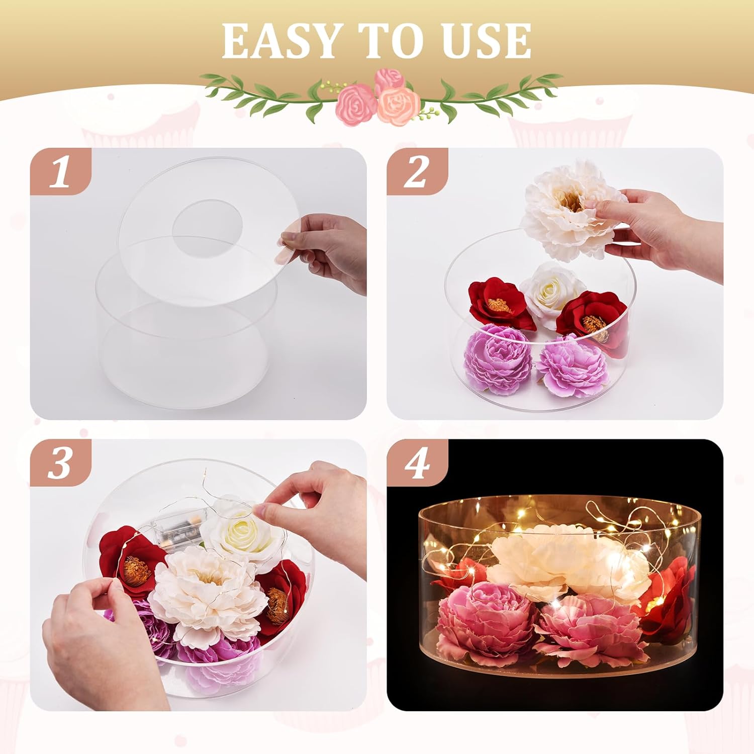 3Pcs Acrylic Cake Display Stand 6'' 8'' 10'' Round 3 Tier Clear Cylinder Cake Box for Wedding Birthday Party Decor (6 / 10 / 12 Inch)