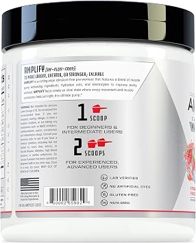 Cutler Nutrition Amplify Pump Pre Workout Caffeine Free Nitric Oxide Booster containing Arginine and Citrulline Pre-Workout for Maximum Pumps Flavor Strawberry