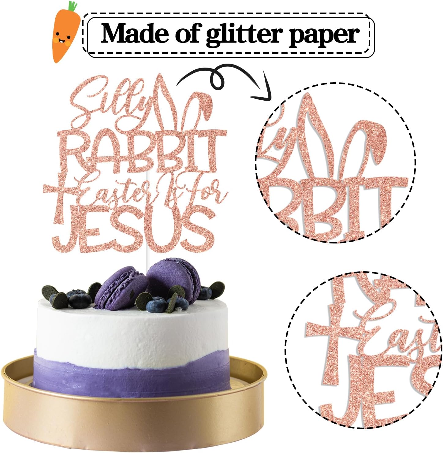 Rose Gold Glitter Silly Rabbit Easter is for Jesus Cake Topper, He is Risen/Happy Easter Day, Funny Spring Party Decorations Supplies