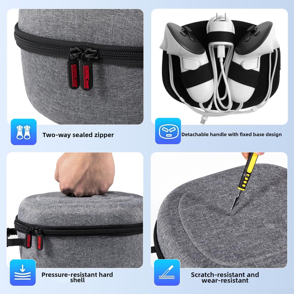 Étui de transport compact et rigide pour Meta 3/2/3S, sacs de rangement VR avec organisateur pour manettes de casque, accessoires en nylon (noir)